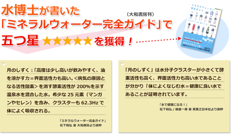 水博士が書いた「ミネラルウォーター完全ガイド」で五つ星を獲得！